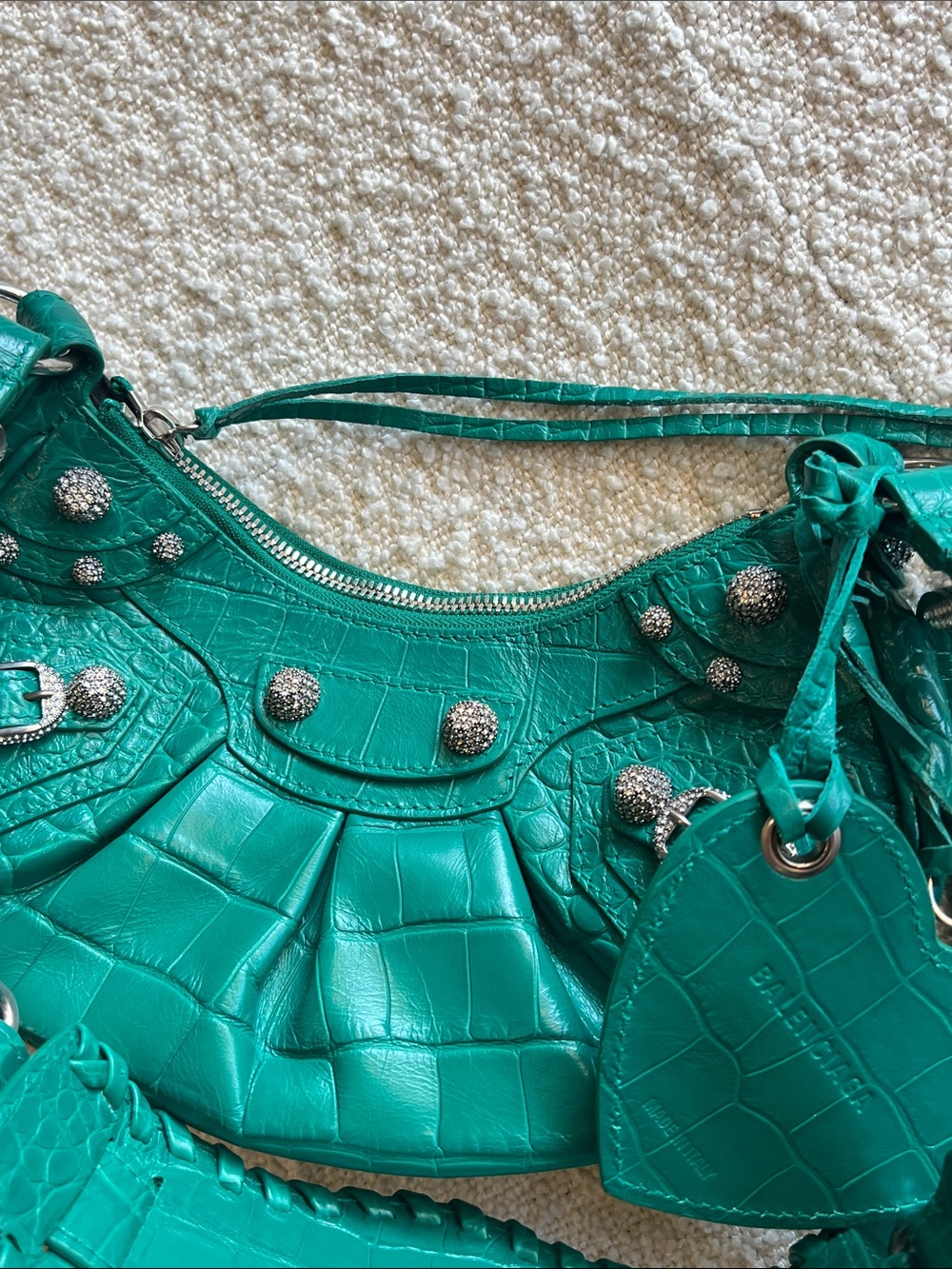Balenciaga Calfskin Crystal Crocodile Embossed Le Cagole Shoulder Bag XS Jade - Picture 12 of 12